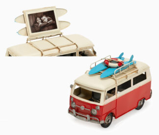 Campingbus Bus rot, 25,5x21,5x15 cm Dekorahmen Rahmen aus Metall